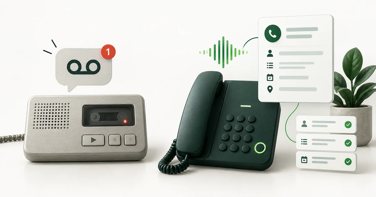 Comparación visual entre un contestador automático y una recepcionista virtual con IA